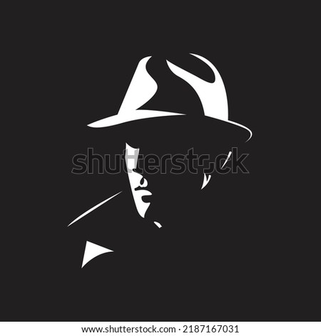 Silhouette of a man's face in a hat. in contrasting backlight. Vector. Illustration.