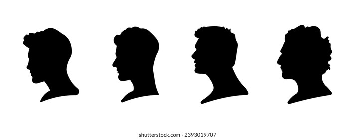 Silhouette of a man's face. Vector. Different ages, set. Image on a white isolated background. Black color. EPS10