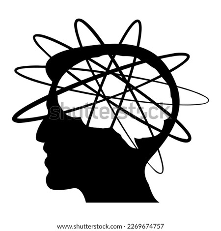 Silhouette of a man's head and brain. Lines in the head and brain as a symbol of though