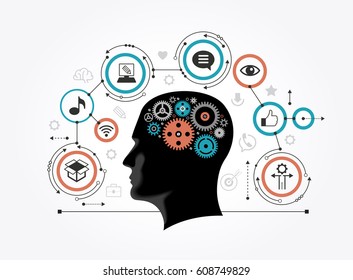 Silhouette Mans Head Gears Shape Brain Stock Vector (Royalty Free ...