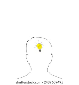 A silhouette of a man's head, with a glowing light bulb icon inside it. The concept is of a sudden, brilliant idea.