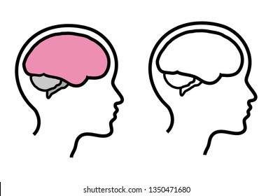 Silhouette of a man's head and his brain on a white background. Vector illustration.
