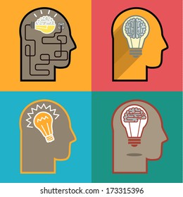 The silhouette of a man's head and image of the bulb. Concept of Idea