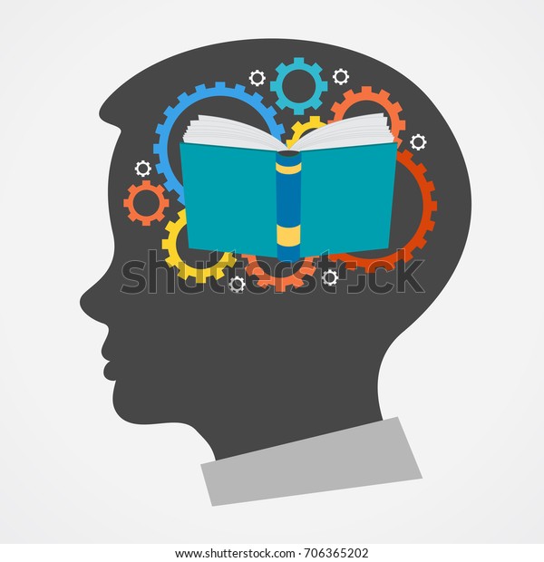 Silhouette Mans Head Images Book Gears Stock Vector (Royalty Free ...