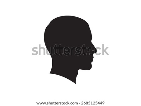 Silhouette of a mans head isolated on white background in black color.	