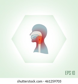 silhouette of a man's head with the larynx symbolically