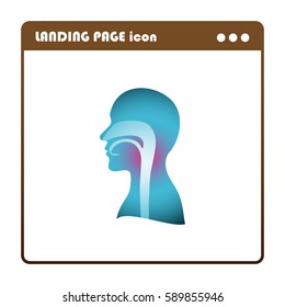 silhouette of a man's head with the larynx symbolically, landing page icon