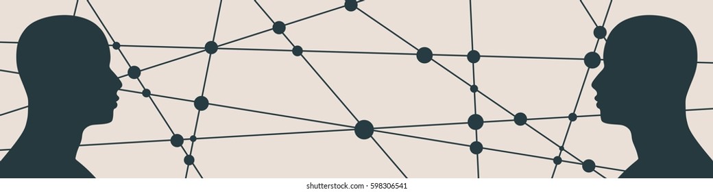 Silhouette of a man's head. Mental health relative brochure, report or flyer design template. Scientific medical designs. Human communication. Connected lines with dots.