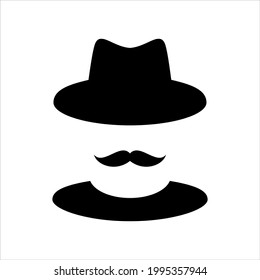 Silhouette of man's head with moustache, Gentleman icon design isolated on white background.