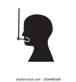 Silhouette of a man's head on a fish hook. Isolated background. Vector image. Icon esp 10