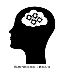 silhouette of a man's head with a picture of the mechanism. vector 
