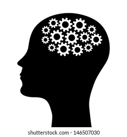 silhouette of a man's head with a picture of the mechanism. vector 