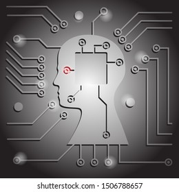 Silhouette of a man's head in profile as an electronic chip on an isolated background. Vector image eas 10