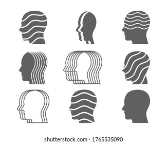 Silhouette of a man's head in profile, people. Creative design concepts. Abstract icon, logo template, sign, element and symbol of a face of gray color on a white background. Trend collection. Vector 