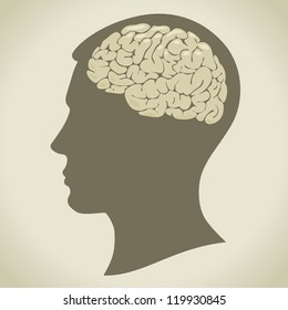 the silhouette of a man's head and volume image of the brain