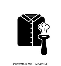 Silhouette man's shirt and portable steamer with hot air. Outline icon of mini travel iron for clothes. Black simple illustration of compact ironing device. Flat isolated vector sign, white background