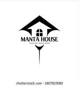 Silhouette Manta with House and Letter Manta House Icon Logo Design Inspiration