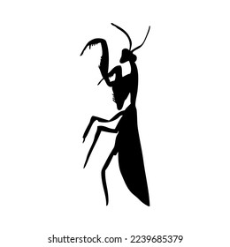 Silhouette of mantis. Mantis close-up detailed. Vector mantis icon on white background.