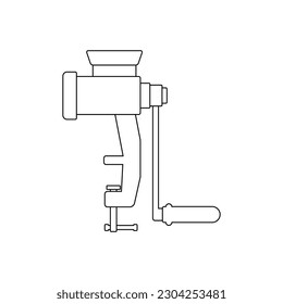 Silhouette of a manual meat grinder for grinding various types of products on a white background. Vector image.