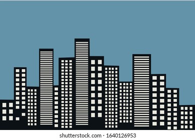 Silhouette of many building at night vector illustration
