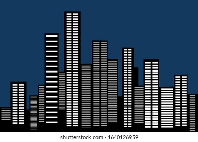 Silhouette of many building at night vector illustration