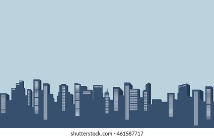 Silhouette of many building on blue backgrounds