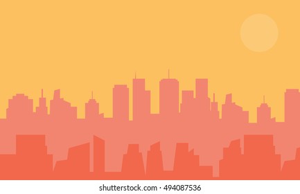 Silhouette of many city at sunset vector illustration