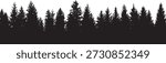 Silhouette of many pine trees on white background