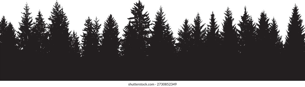 Silueta de muchos pinos sobre fondo blanco