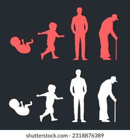 silhouette of man.young to old growth process vector illustration