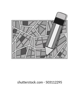 silhouette map abstract background with pencil