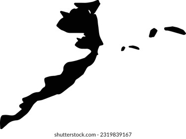 Silhouette map of Acklins The Bahamas with transparent background.