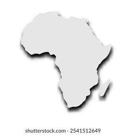 Silhouette map of Africa continent. Grey vector map with dropped shadow on light gray background.