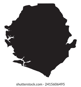 Silhouette map of the African country of Sierra Leone isolated on a white background