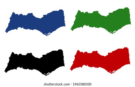 silhouette of a map of the Algarve in southern Portugal with a white background