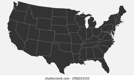 Silhouette map of America. The states are divided among themselves. Vector illustration.