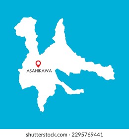 Silhouette map of Asahikawa in Hokkaido, Japan with location icon