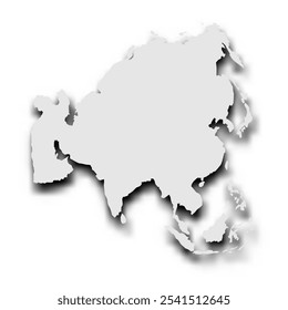 Silhouette map of Asia continent. Grey vector map with dropped shadow on light gray background.