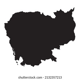 Silhouette map of the Asian country of Cambodia over a white background