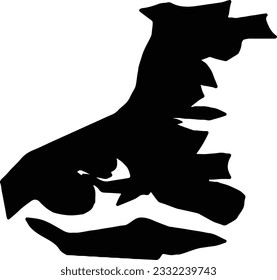 Silhouette map of Auckland Islands New Zealand with transparent background.