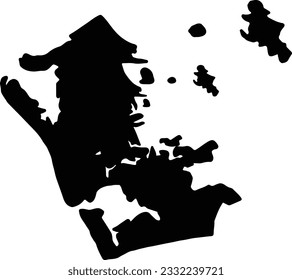 Silhouette map of Auckland New Zealand with transparent background.