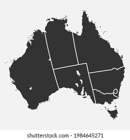 Silhouette map of Australia. The regions are divided among themselves. Vector illustration.