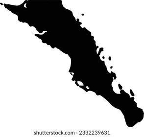 Silhouette map of Baja California Sur Mexico with transparent background.