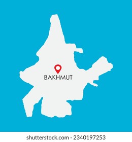 Silhouette map of Bakhmut in Ukraine with location icon