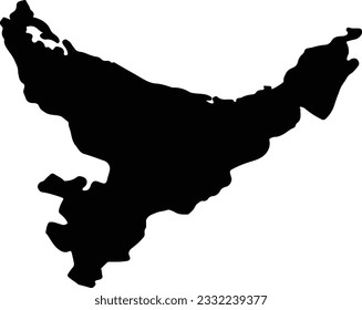 Silhouette map of Bay of Plenty New Zealand with transparent background.