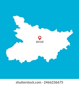 Mapa de la silueta de Bihar en India con el icono de ubicación