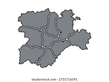 Silhouette of the map of Castile and León in gray with provincial divisions