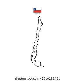 Silhouette map of Chile with the outline. Vector illustration with a flag.