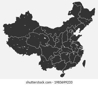 Silhouette-Karte von China. Die Staaten sind untereinander gespalten. Vektorgrafik.