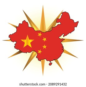 Silhouette-Karte von Chinesisch mit Flagge einzeln auf weißem Hintergrund mit Splash